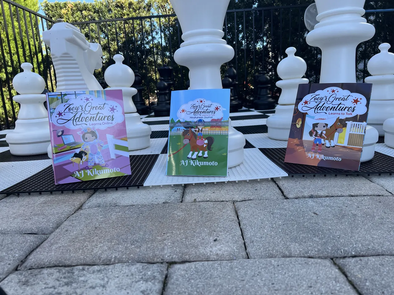 Published books displayed outdoors